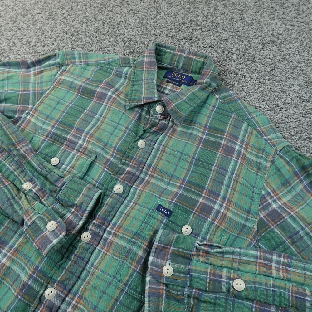 Polo Ralph Lauren Shirt Mens L Green Flannel Button Up Long Sleeve Classic Fit‎
